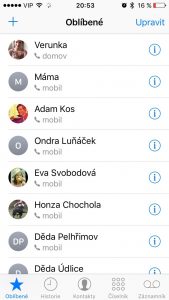 oblíbené kontakty iOS 10